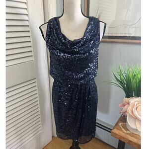 XSCAPE Womens Dress Mini Blue Sequin Sleeveless Cocktail Party Wedding Glam | 4